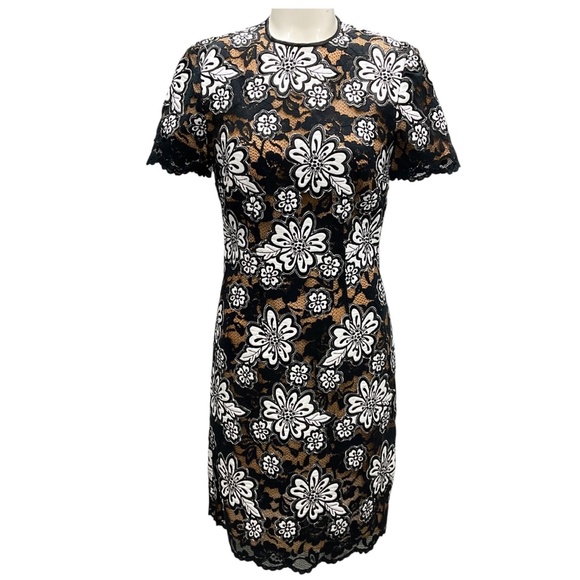 MICHAEL KORS COLLECTION BLACK / OPTIC WHITE REEMBROIDERED GUIPURE DRESS - Picture 1 of 5